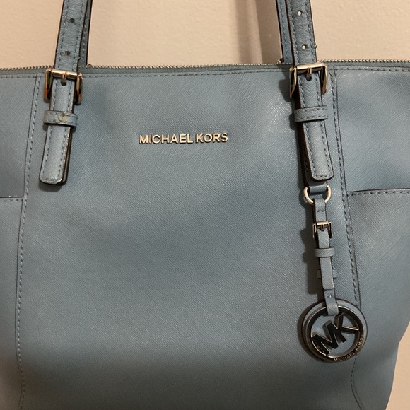 Michael Kors Charlotte Large Saffiano Leather Top Zip Tote Bag, Denim Blue - Picture 2 of 7